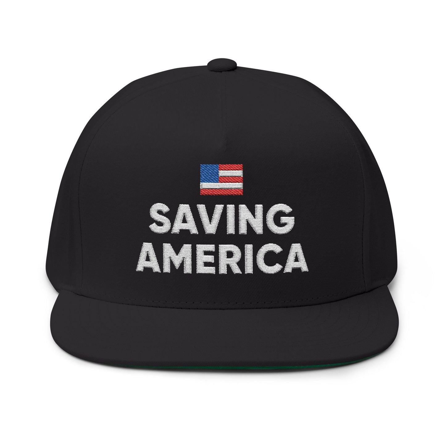 Black & Red Saving America Stacked - Flat Brim Hat