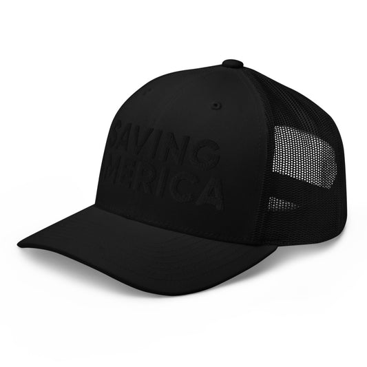 Dark Saving America Puff Embroidered Trucker Snapback