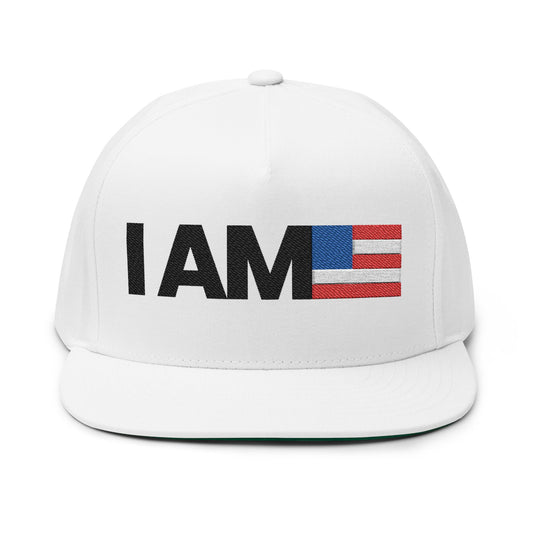 White I AM Flag - Flat Brim Hat