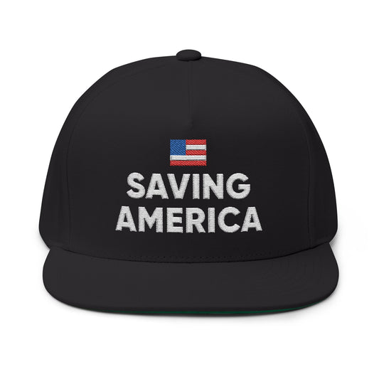 Black & Red Saving America Stacked - Flat Brim Hat
