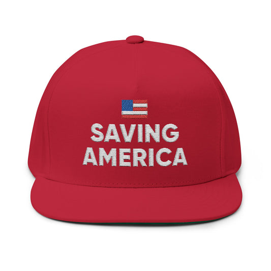 Black & Red Saving America Stacked - Flat Brim Hat